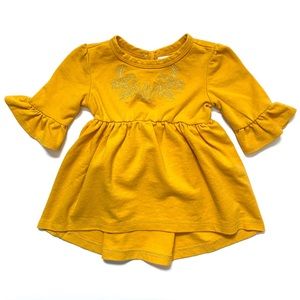 RZ by Rachel Zoe Mustard Yellow Embroidered Peplum Top Floral Long Sleeve